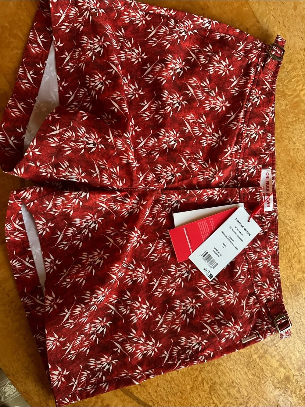 Orlebar Brown Red Floral Buckle-Waist Bermuda Shorts